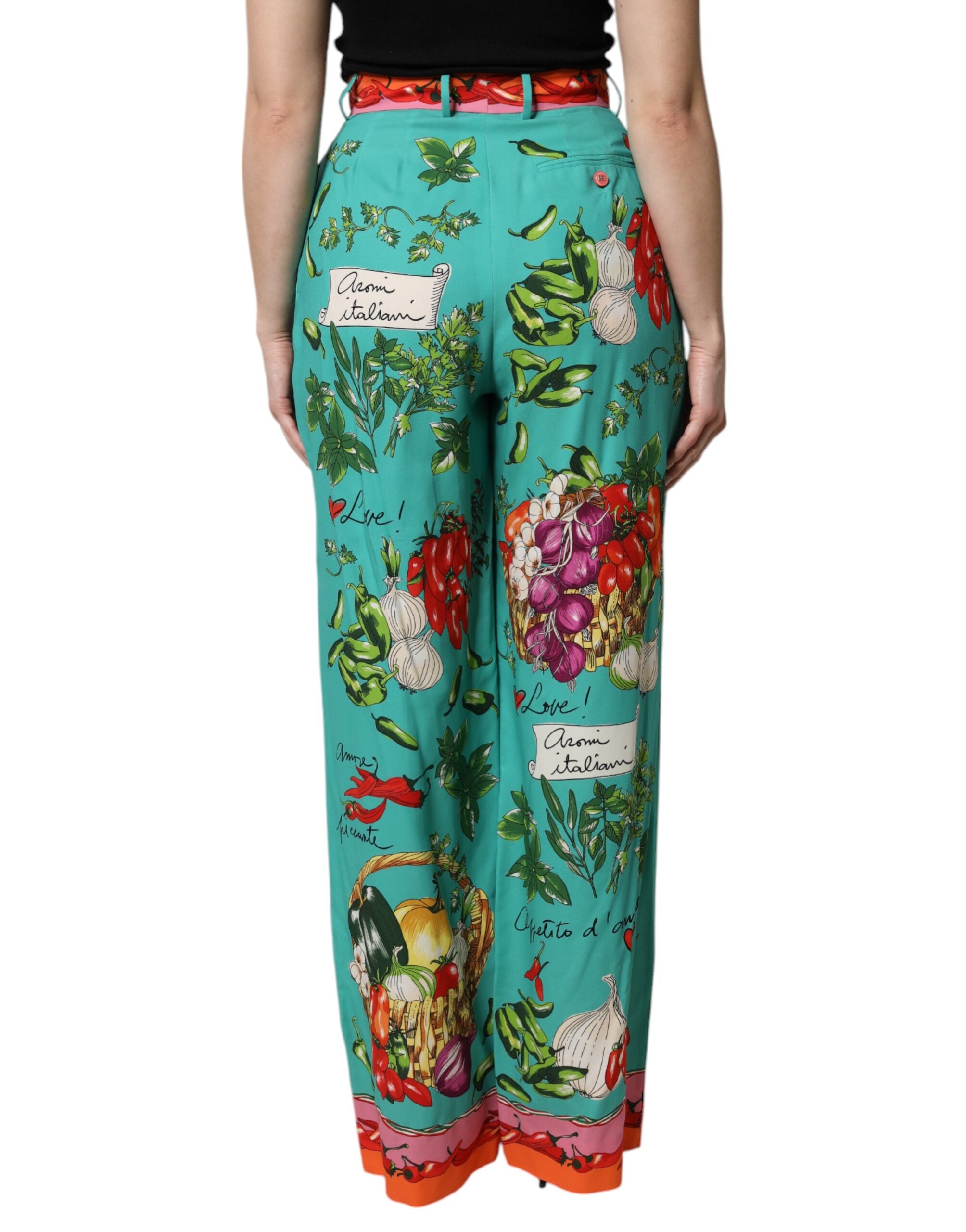 Dolce & Gabbana Grüne bedruckte gerade Hose aus Seide