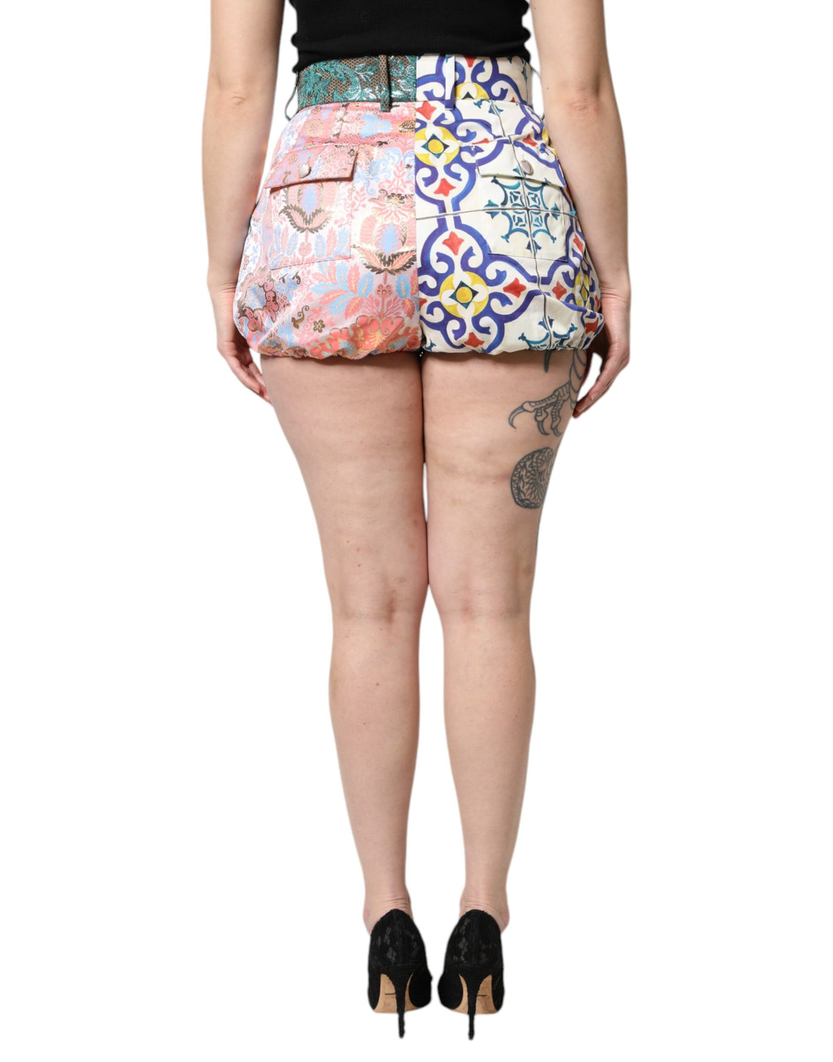 Dolce & Gabbana Multicolor Baumwolle Patchwork Hot Pants Shorts