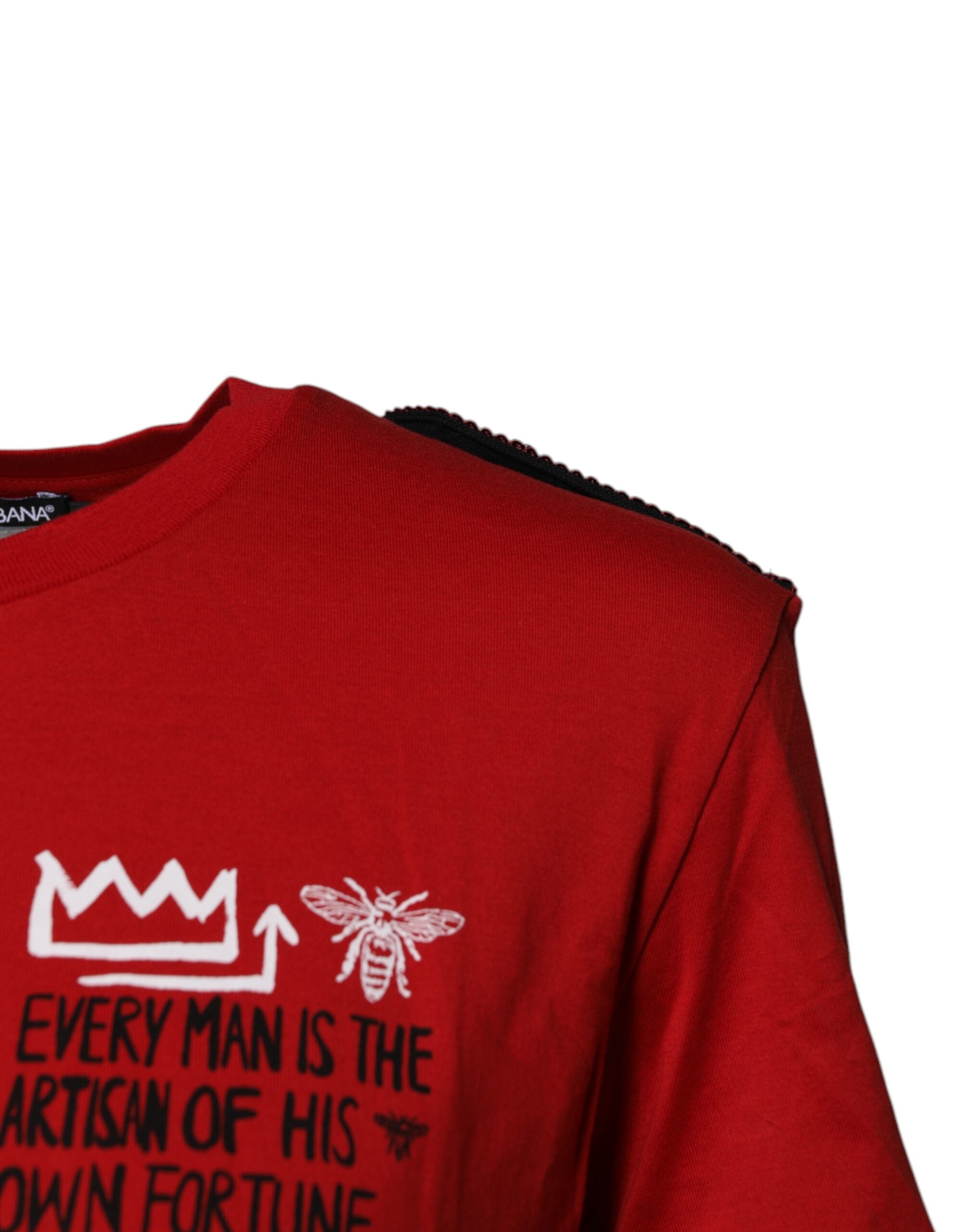 Dolce & Gabbana Rotes Baumwoll-T-Shirt mit Rundhalsausschnitt und kurzen Ärmeln