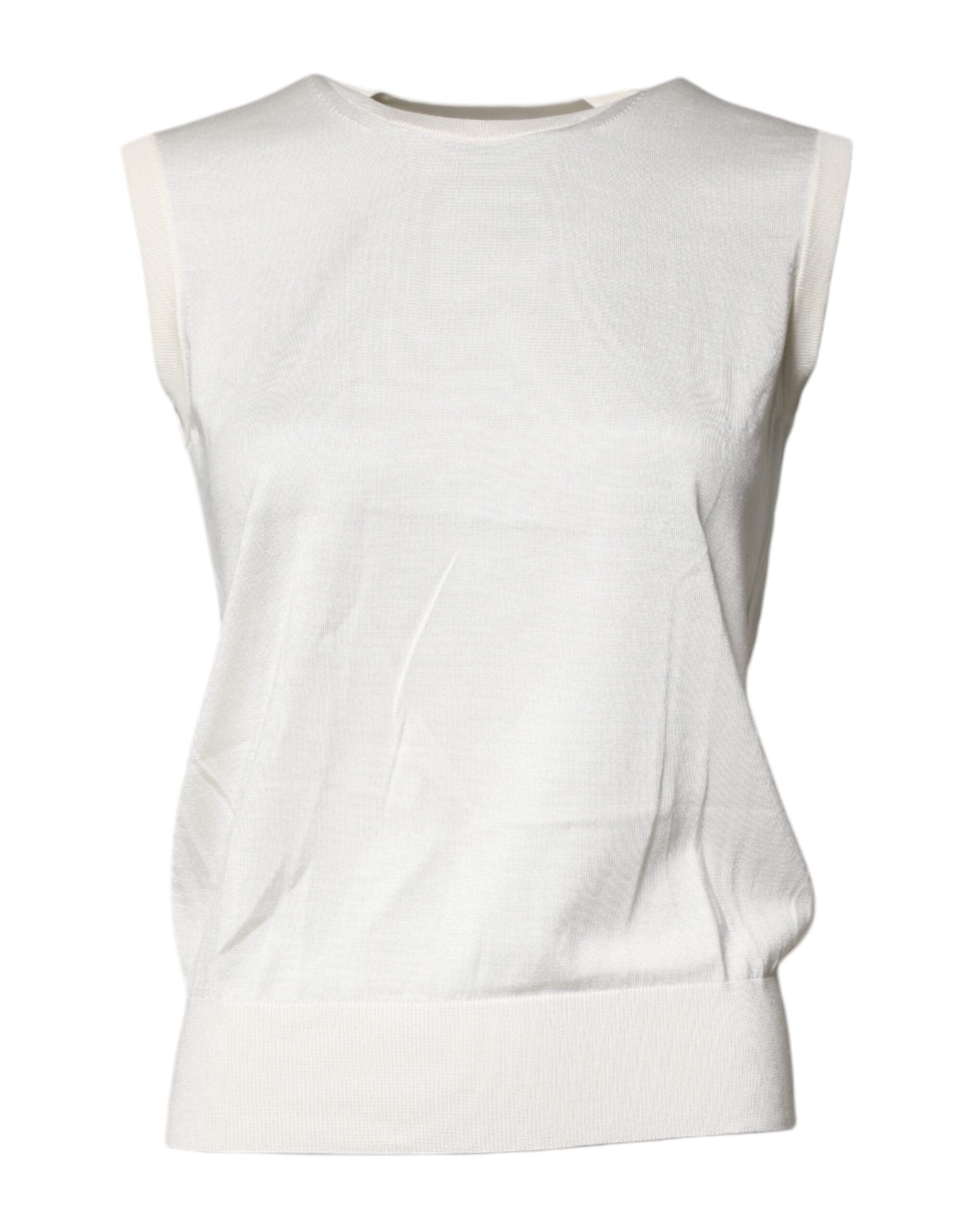 Dolce & Gabbana Cremefarbenes ärmelloses Seiden-Rundhals-Top