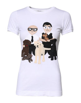 Dolce & Gabbana Weißes Baumwoll-T-Shirt mit #DGFAMILY-Stickerei
