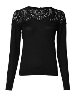Dolce & Gabbana Schwarzes Blusentop mit floraler Spitze und langen Ärmeln