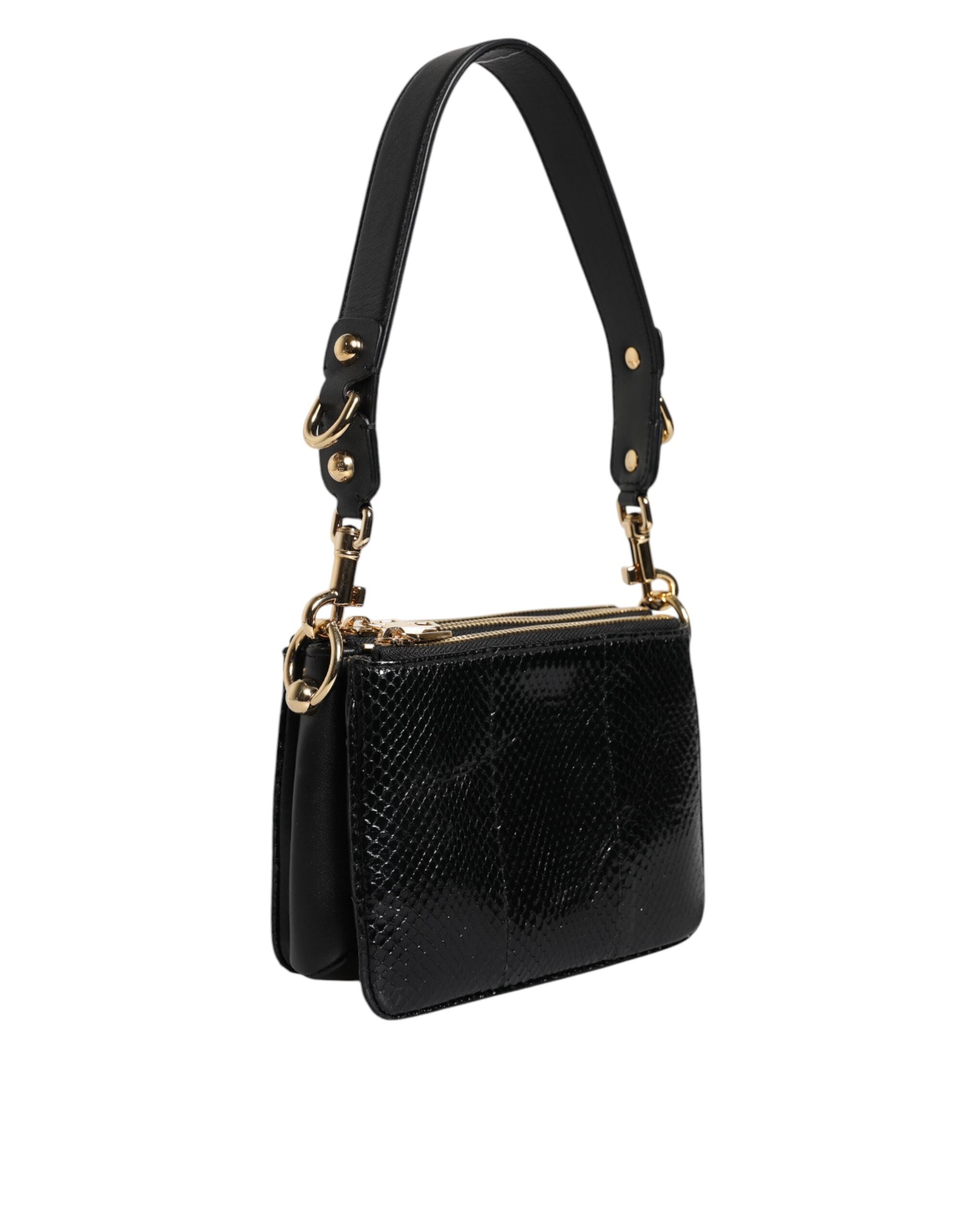 Dolce & Gabbana Schwarze Exotenleder-Schulterriemen-Clutch-Tasche