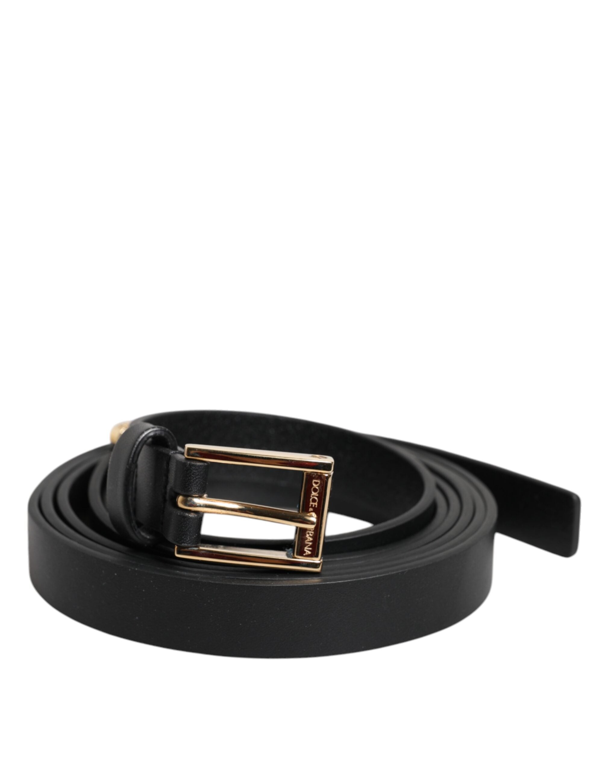 Dolce & Gabbana Schwarzer Kalbsleder Gürtel mit goldener Metallschnalle