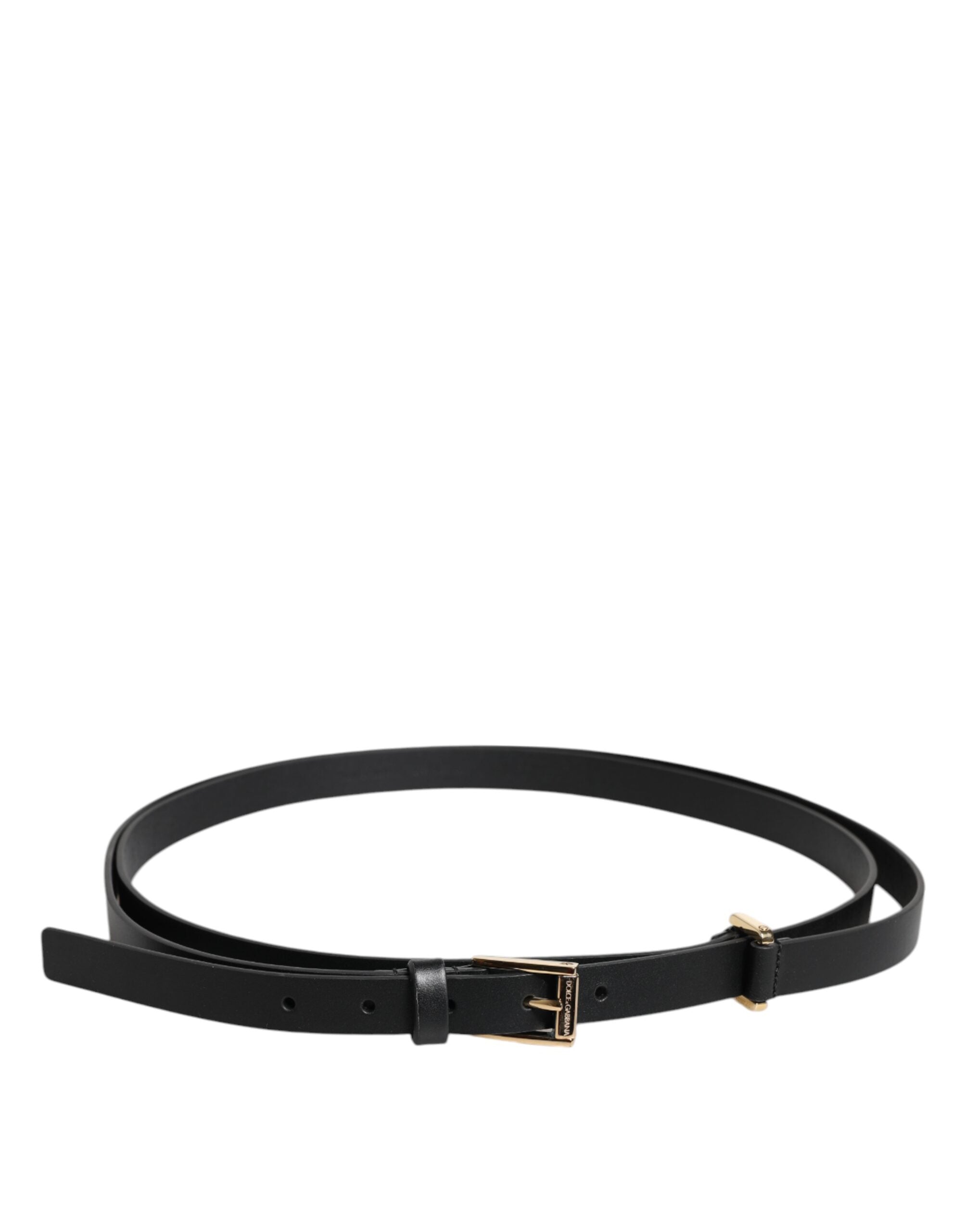 Dolce & Gabbana Schwarzer Kalbsleder Gürtel mit goldener Metallschnalle