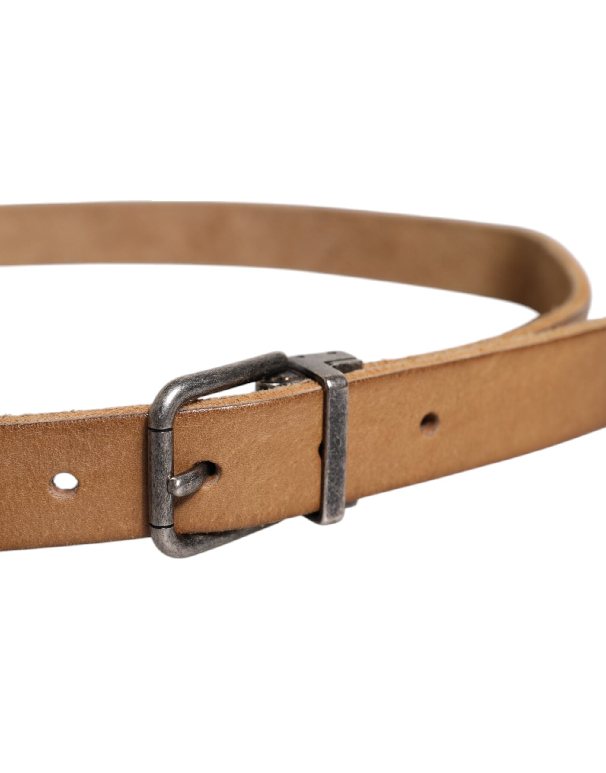 Dolce & Gabbana Brauner Leder Gürtel mit silberfarbener Metallschnalle