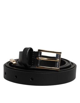 Dolce & Gabbana Schwarzer Kalbsledergürtel mit klassischer Metall-Logo-Schnalle