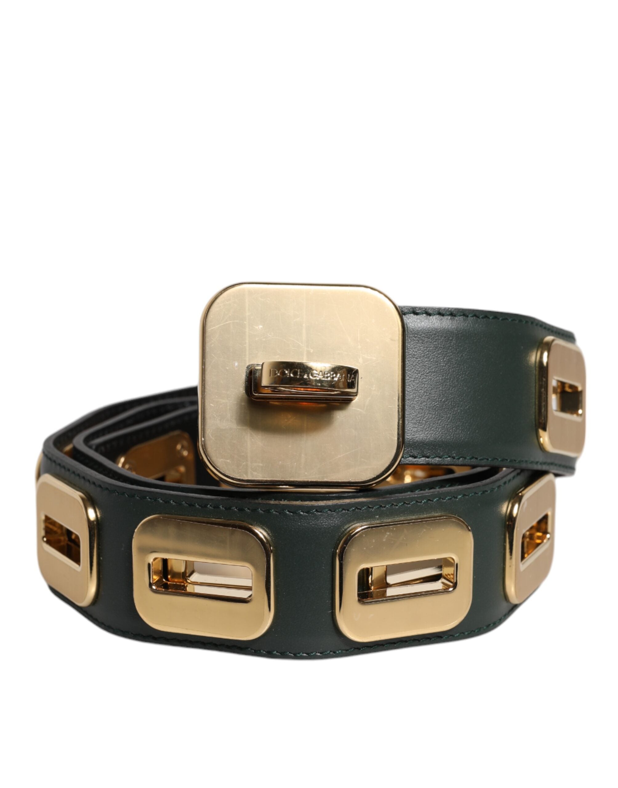 Dolce & Gabbana Grüner Leder-Goldton-Drehschnallengürtel