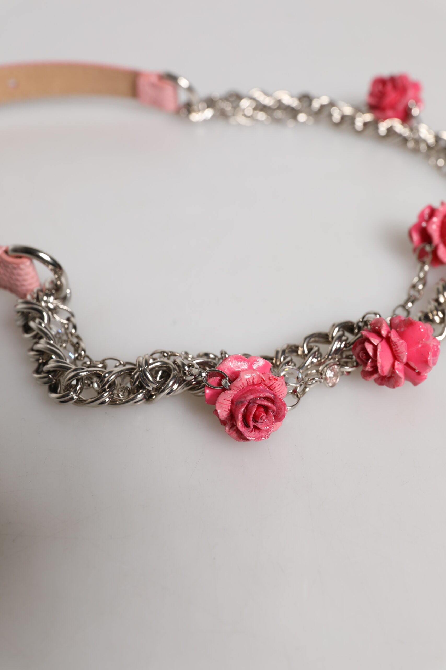 Dolce & Gabbana Rosa verzierte Rosen Strukturierter Ledergürtel