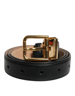 Dolce & Gabbana Schwarzer Leder-Logo-Metall-Gürtel mit Taillenschnalle