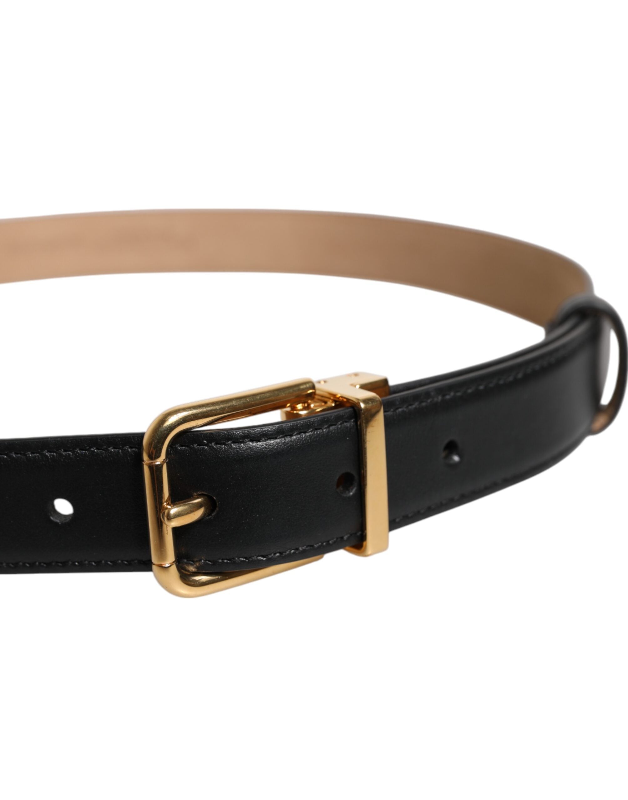 Dolce & Gabbana Schwarzer Leder-Logo-Metall-Gürtel mit Taillenschnalle