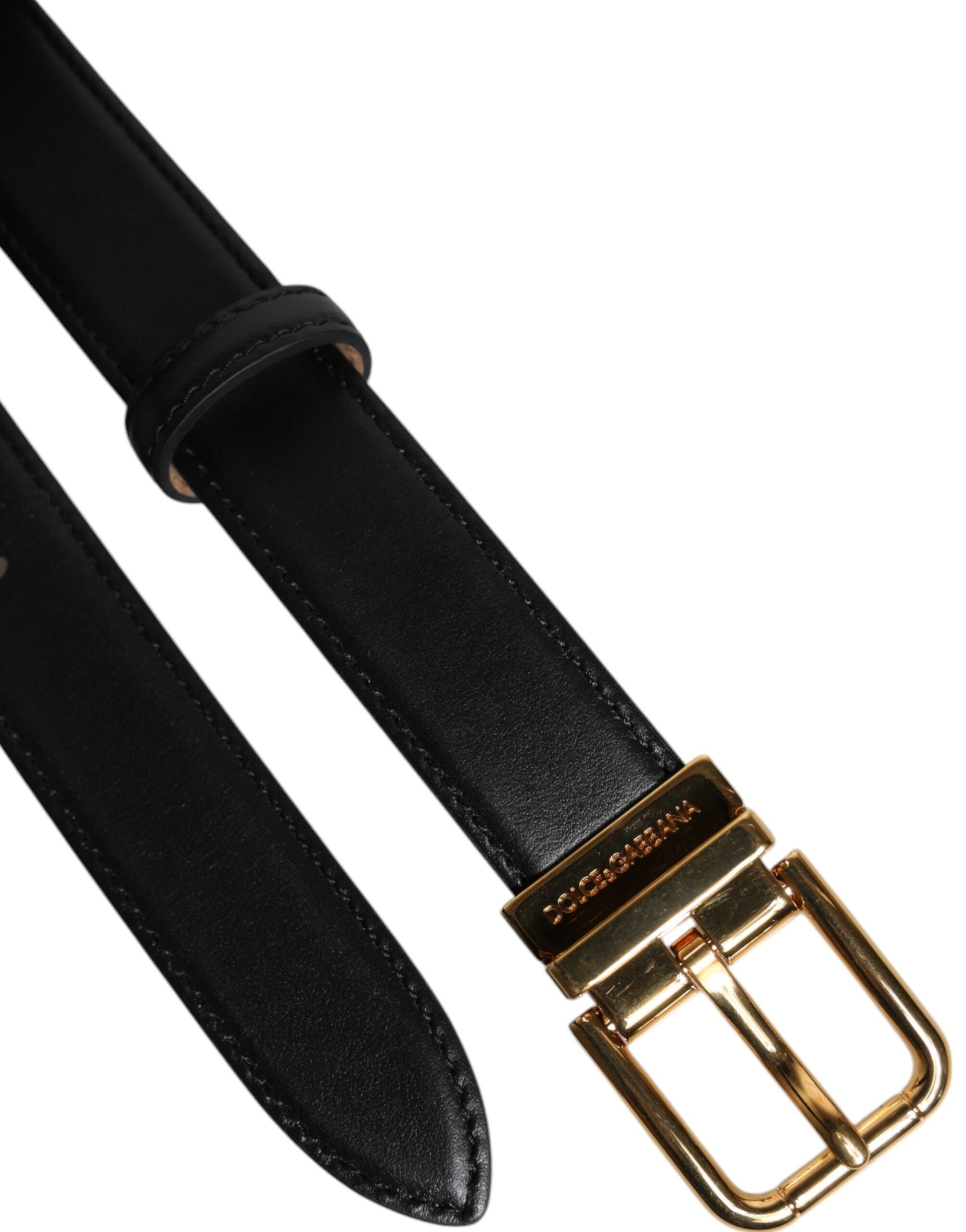 Dolce & Gabbana Schwarzer Leder-Logo-Metall-Gürtel mit Taillenschnalle