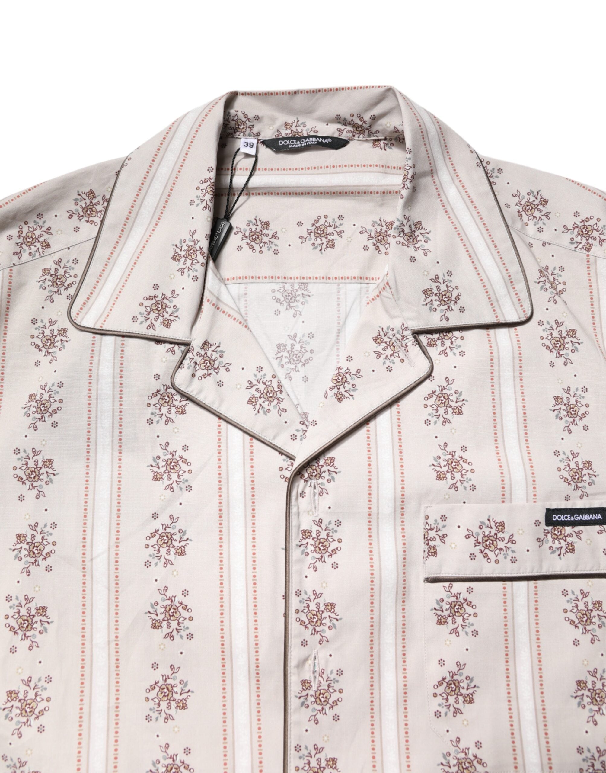 Dolce & Gabbana Beige Floral Print Baumwolle Männer Pyjama Set Schlafanzug