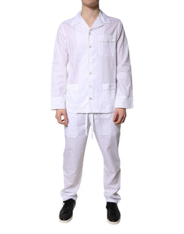 Dolce & Gabbana Weißes Baumwollhemd Hose Pyjama Set Schlafanzug