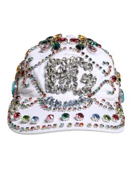Dolce & Gabbana Weiße Multicolor Crystal verschönern Baseballkappe