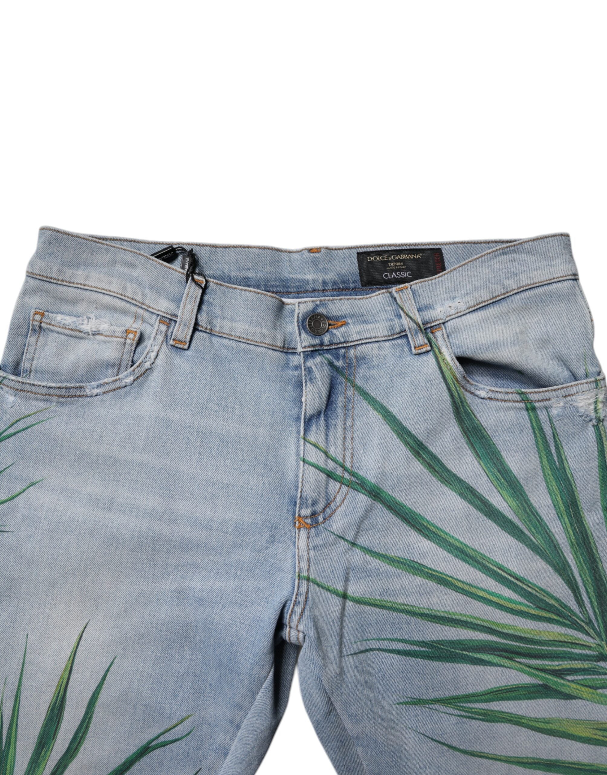 Dolce & Gabbana Hellblaue Blatt-Baumwolle Klassische Herren Denim Jeans