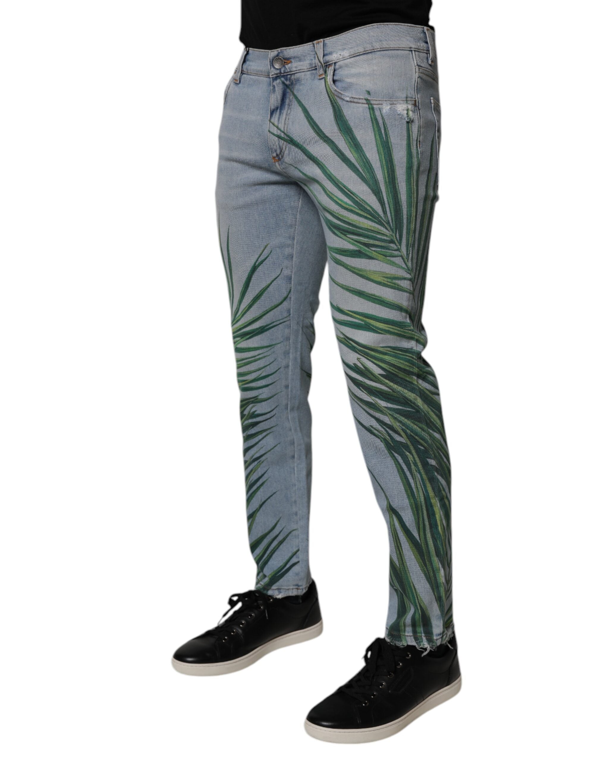 Dolce & Gabbana Hellblaue Blatt-Baumwolle Klassische Herren Denim Jeans