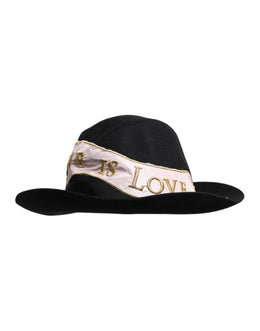 Dolce & Gabbana Schwarzer Hut mit gesticktem Logo und breiter Krempe für Frauen