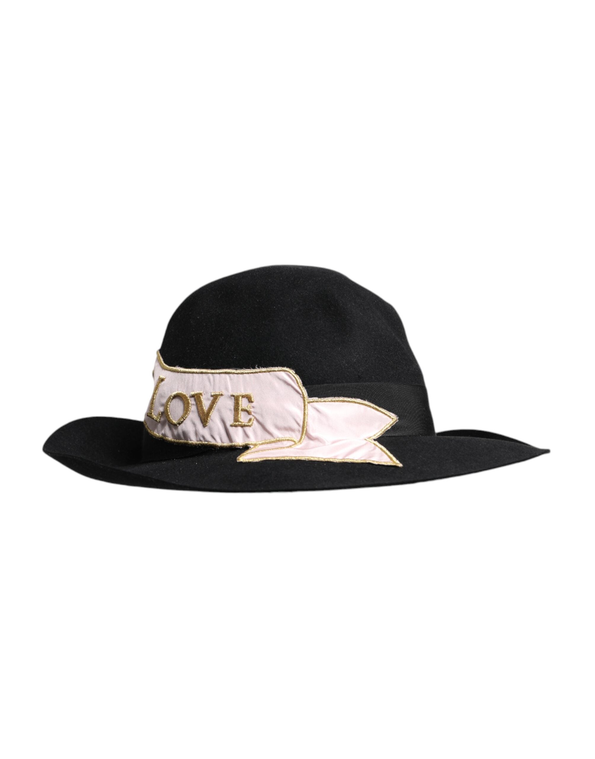 Dolce & Gabbana Schwarzer Hut mit gesticktem Logo und breiter Krempe für Frauen