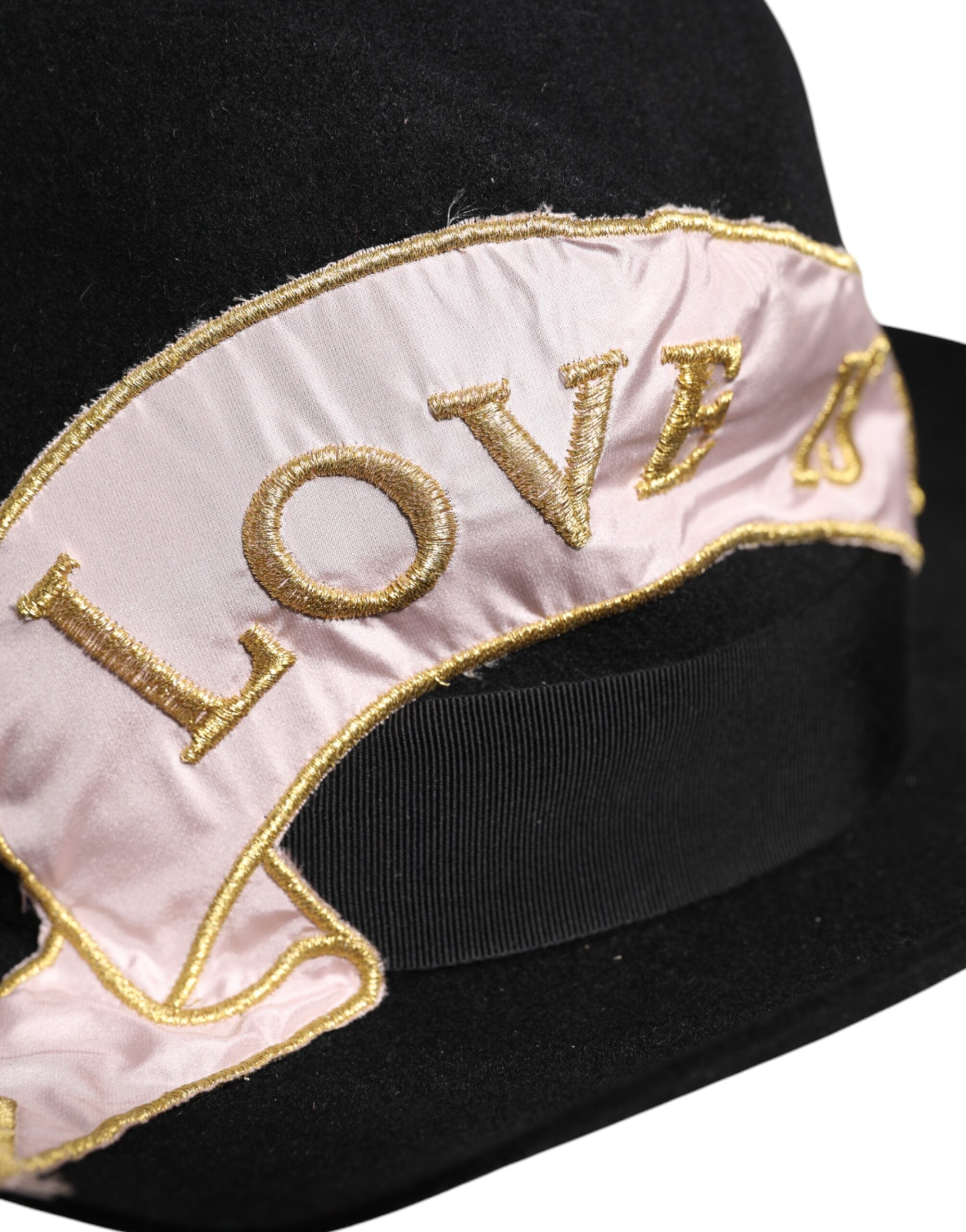 Dolce & Gabbana Schwarzer Hut mit gesticktem Logo und breiter Krempe für Frauen