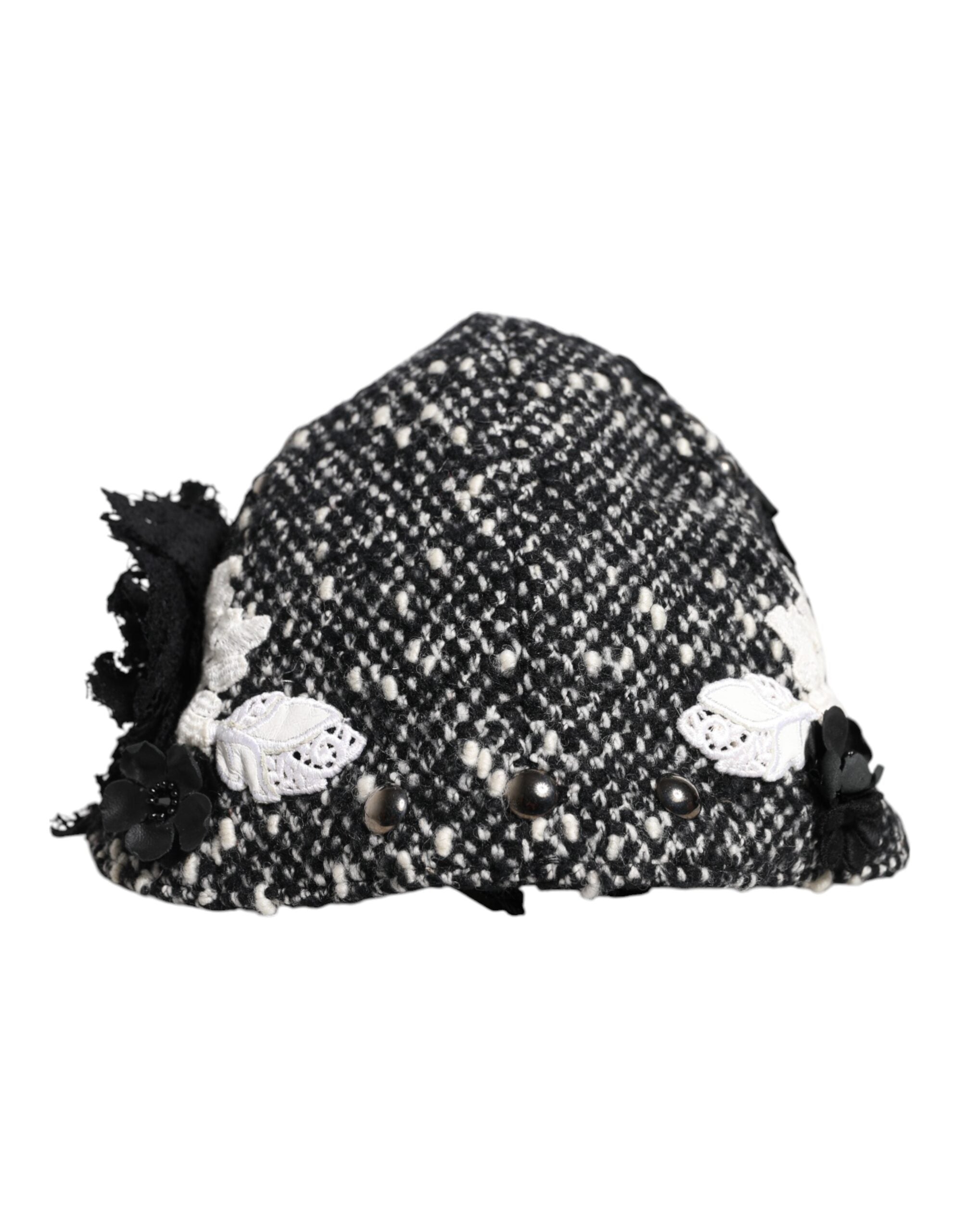 Dolce & Gabbana Cloche-Hut aus schwarzer Wolle mit weißer Blumenverzierung