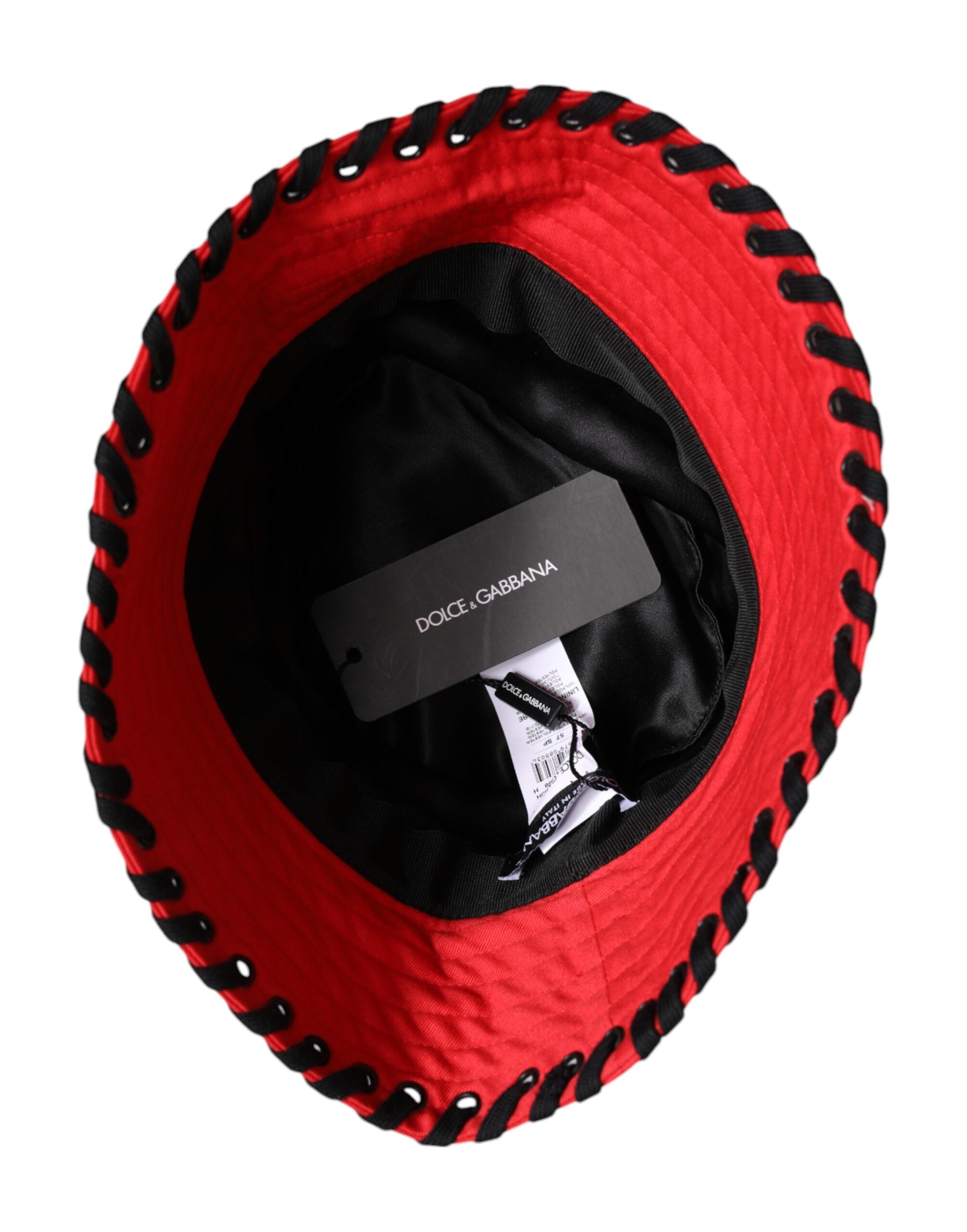 Dolce & Gabbana Rote Spitze Polyester breite Krempe Eimer Hut