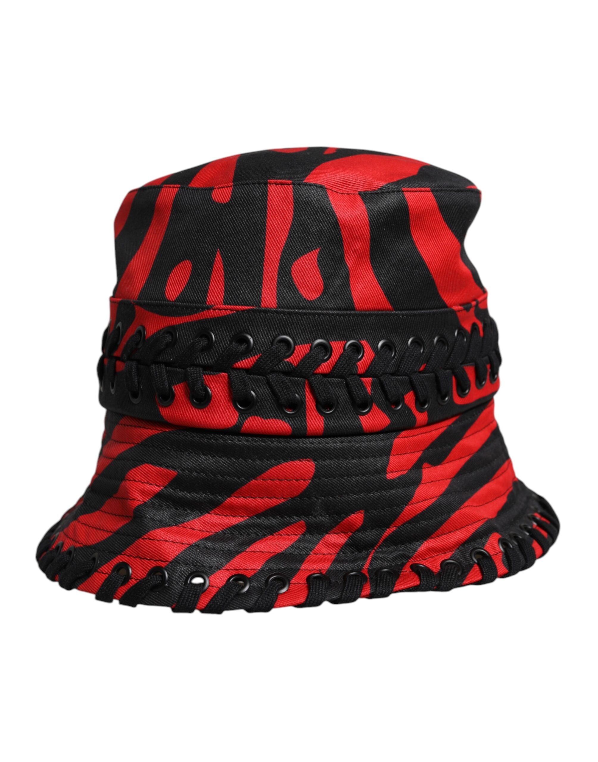 Dolce & Gabbana Schwarz-rot gestreifter Polyester-Eimerhut mit breiter Krempe