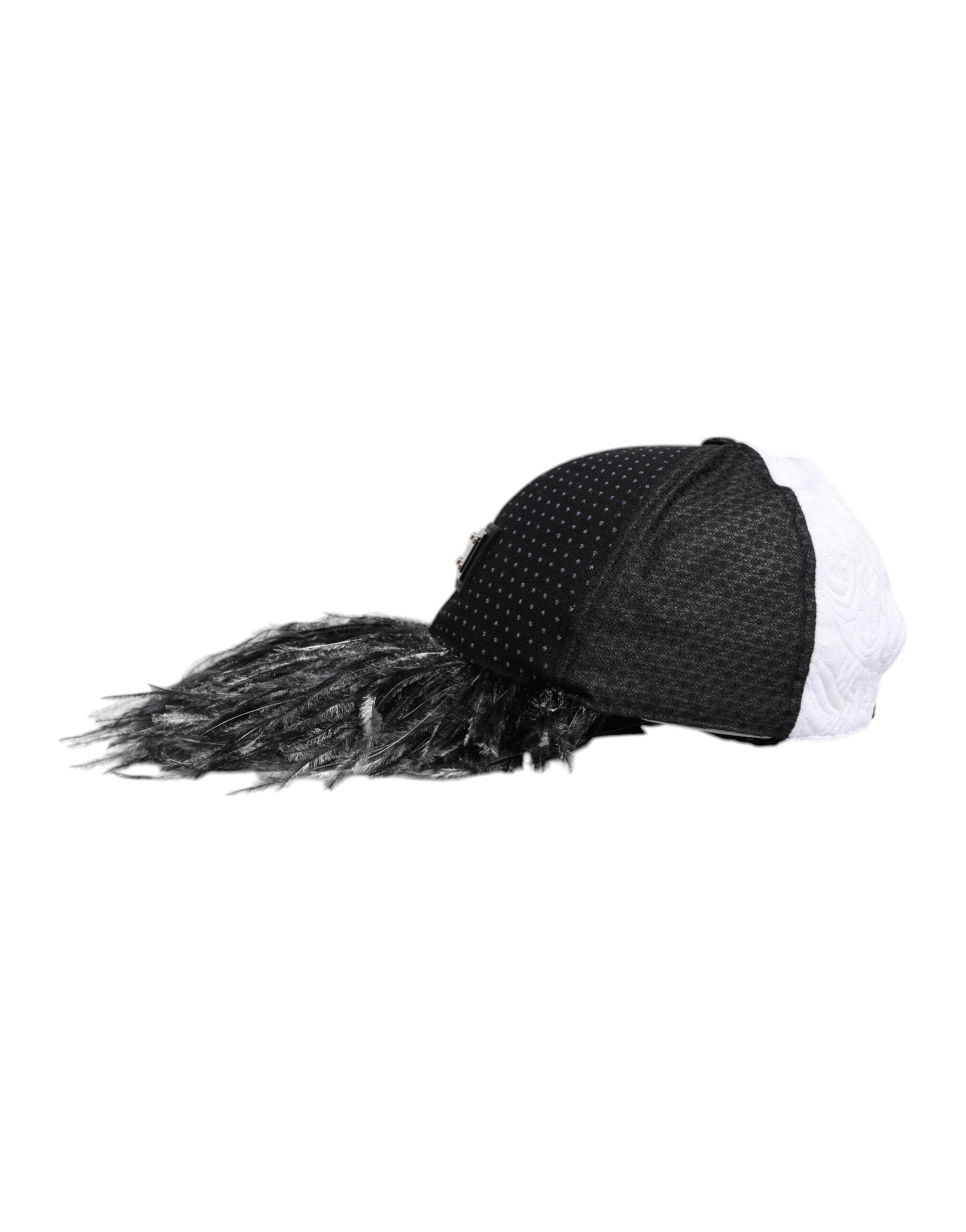 Dolce & Gabbana Weiß Schwarz Polka Dot Federn Baseballmütze