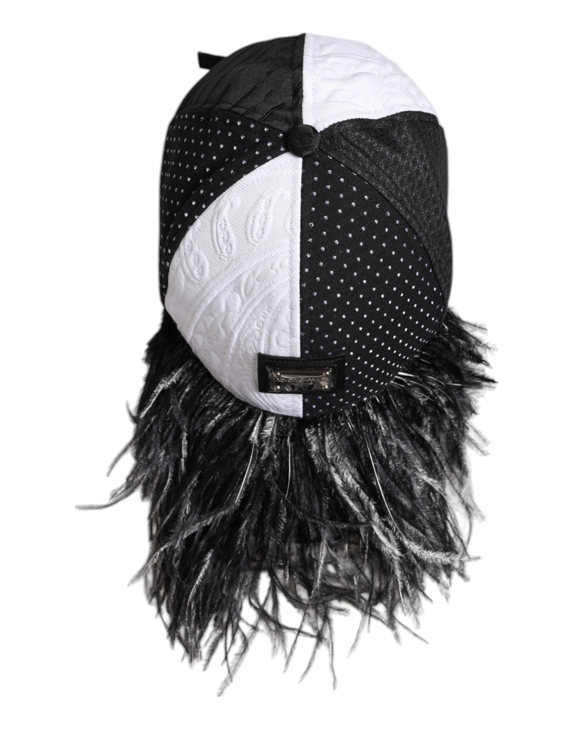 Dolce & Gabbana Weiß Schwarz Polka Dot Federn Baseballmütze