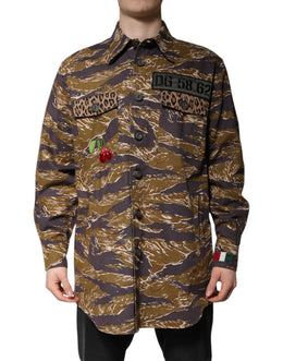 Dolce & Gabbana Brauner Leopardenmantel Jacke mit Kragen aus Baumwolle