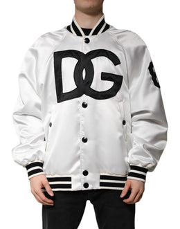 Dolce & Gabbana Weiße DG Logo Polyester Jersey Bomberjacke