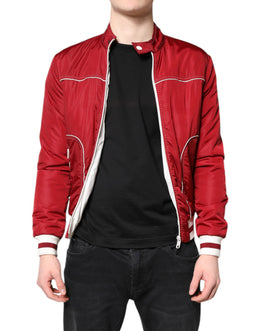 Dolce & Gabbana Rot Weiß Nylon Full Zip Männer Bomber Jacke