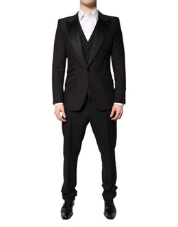 Dolce & Gabbana Schwarzer einreihiger formeller 3-teiliger Anzug