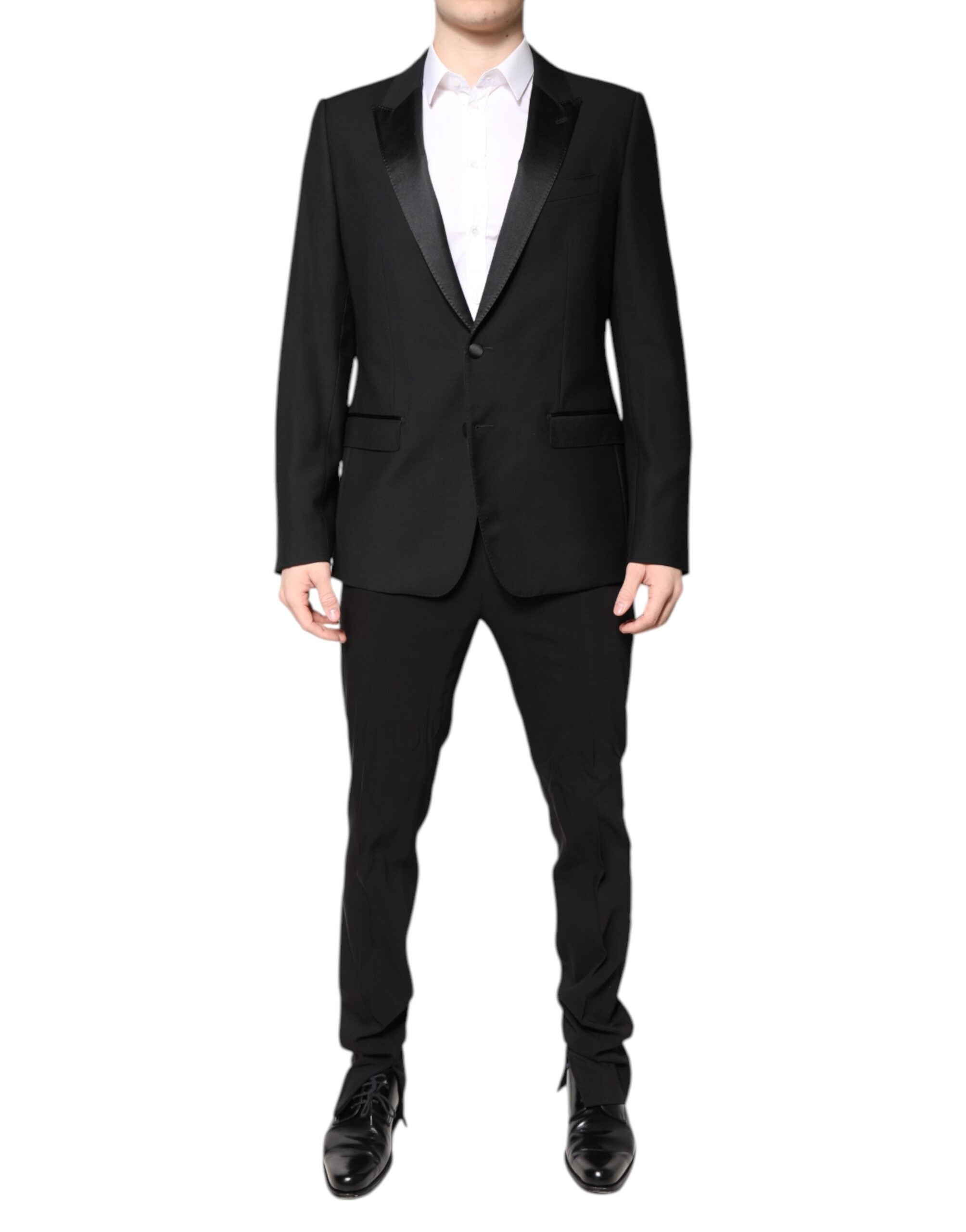 Dolce & Gabbana Schwarzer einreihiger 2-teiliger Anzug aus Wolle