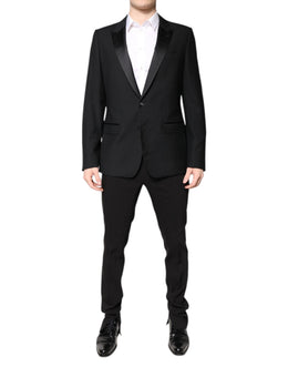 Dolce & Gabbana Schwarzer einreihiger 2-teiliger Anzug aus Wolle
