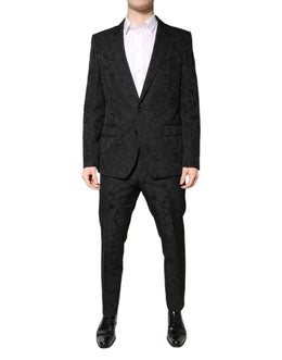 Dolce & Gabbana Schwarzer Polyester-Jacquard-Anzug mit Blumenmuster, 2 Teile