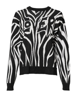 Dolce & Gabbana Schwarzer weißer Druck Frauen Pullover Sweater
