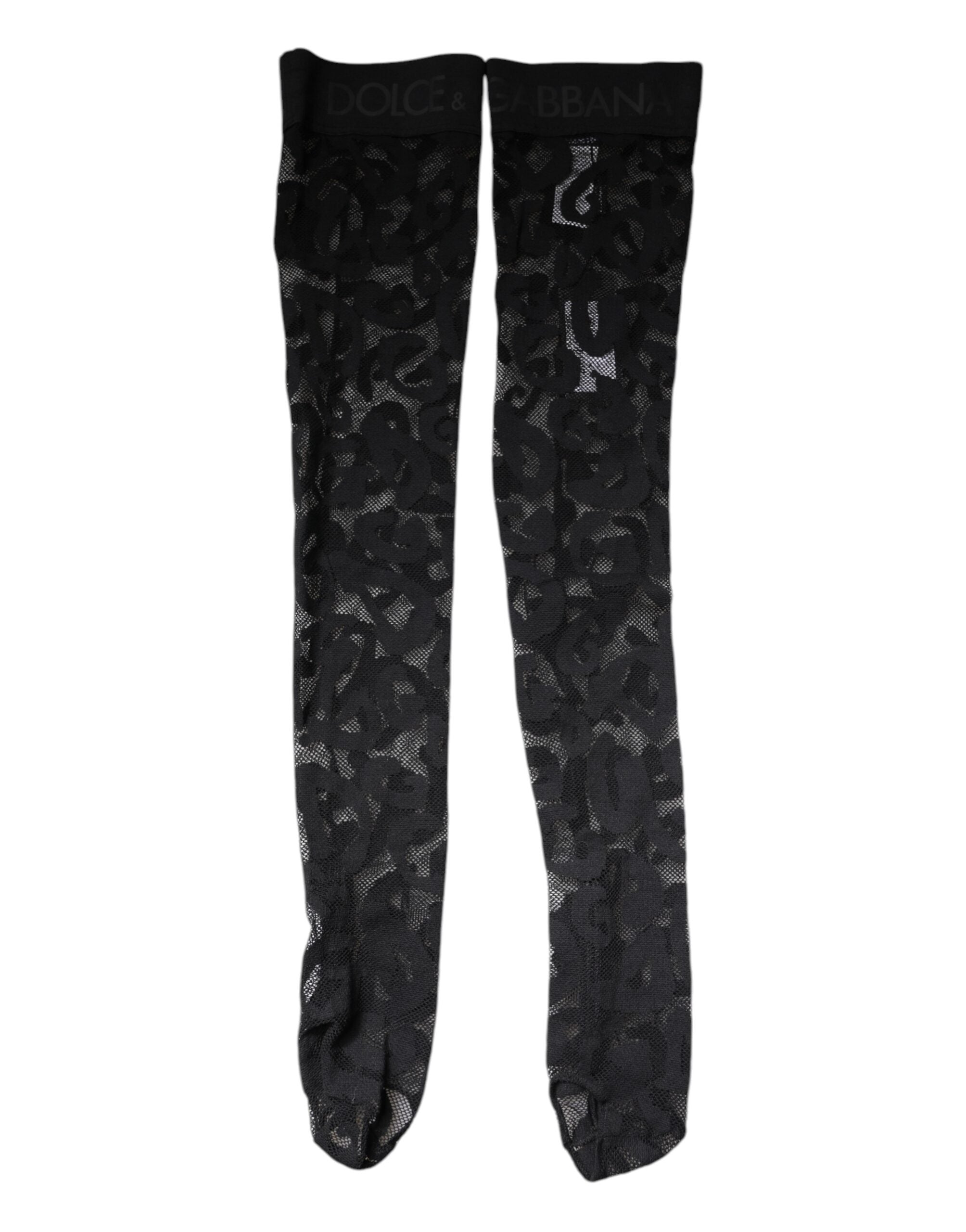 Dolce & Gabbana Schwarze florale Spitze Baumwoll-Stretchstrümpfe Socken