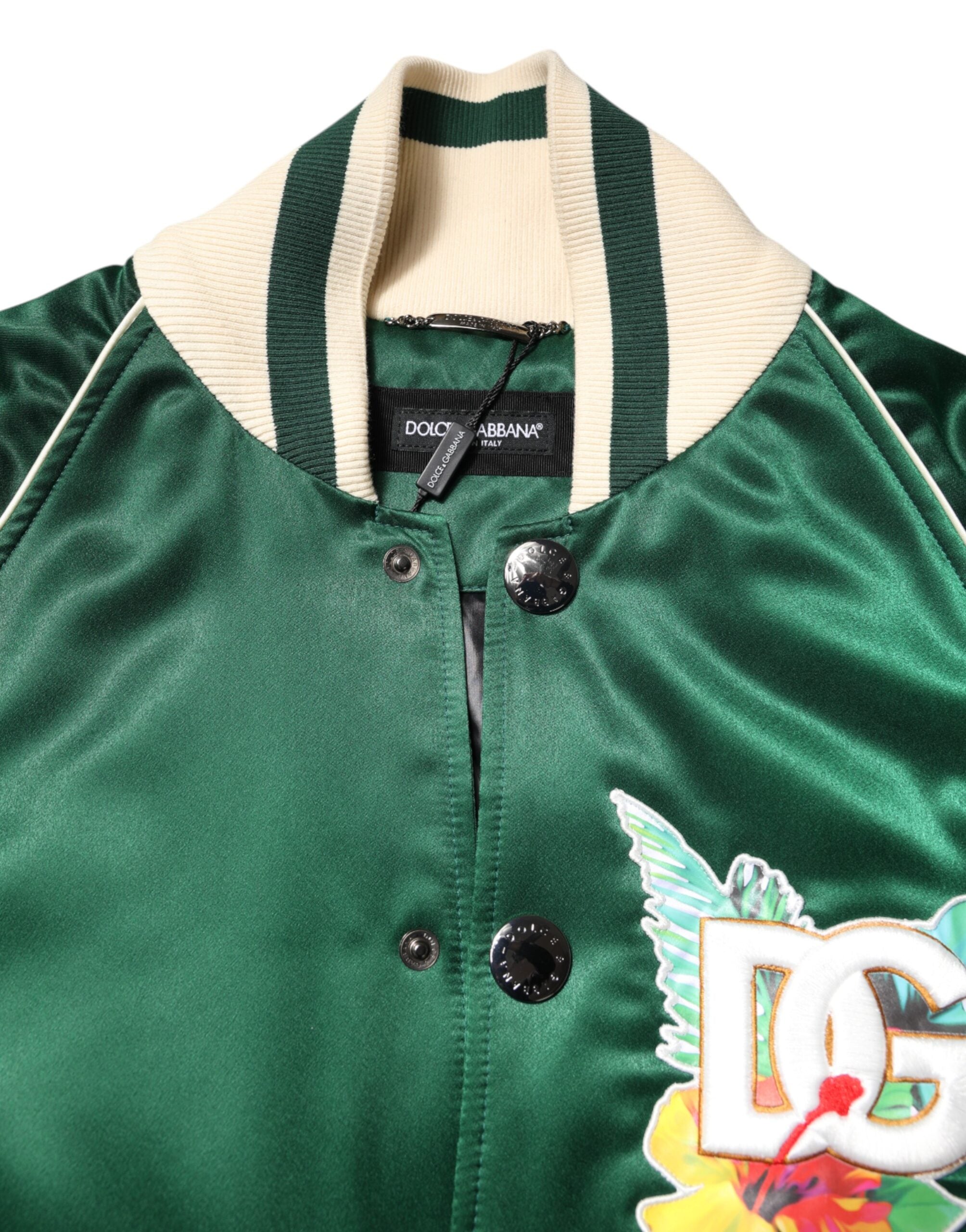 Dolce & Gabbana Grüne geblümte DG Logo Bomberjacke mit durchgehendem Reißverschluss