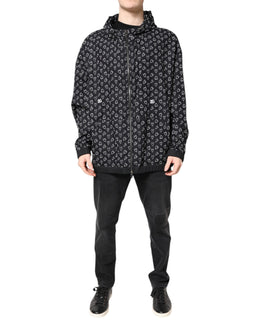 Dolce & Gabbana Schwarze Windbreaker-Jacke mit Herzdruck und Kapuze