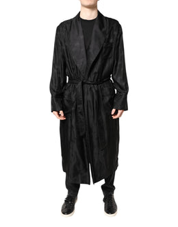 Dolce & Gabbana Schwarze Seide DG Logo Herren Wickelmantel Jacke