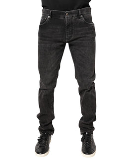 Dolce & Gabbana Graue Skinny Denim Jeans aus gewaschener Baumwolle