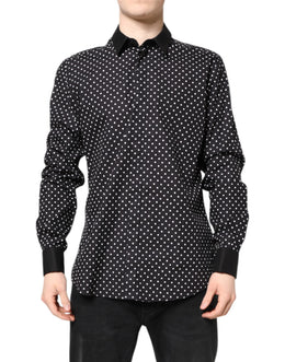 Dolce & Gabbana Schwarzes gepunktetes Hemd aus Baumwolle für formelle Anlässe