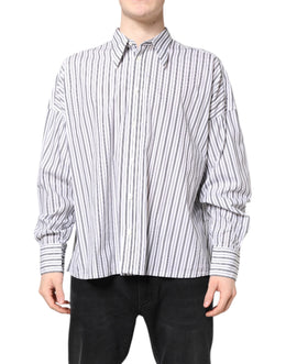 Dolce & Gabbana Weiß-Schwarz gestreiftes Button Down Freizeithemd