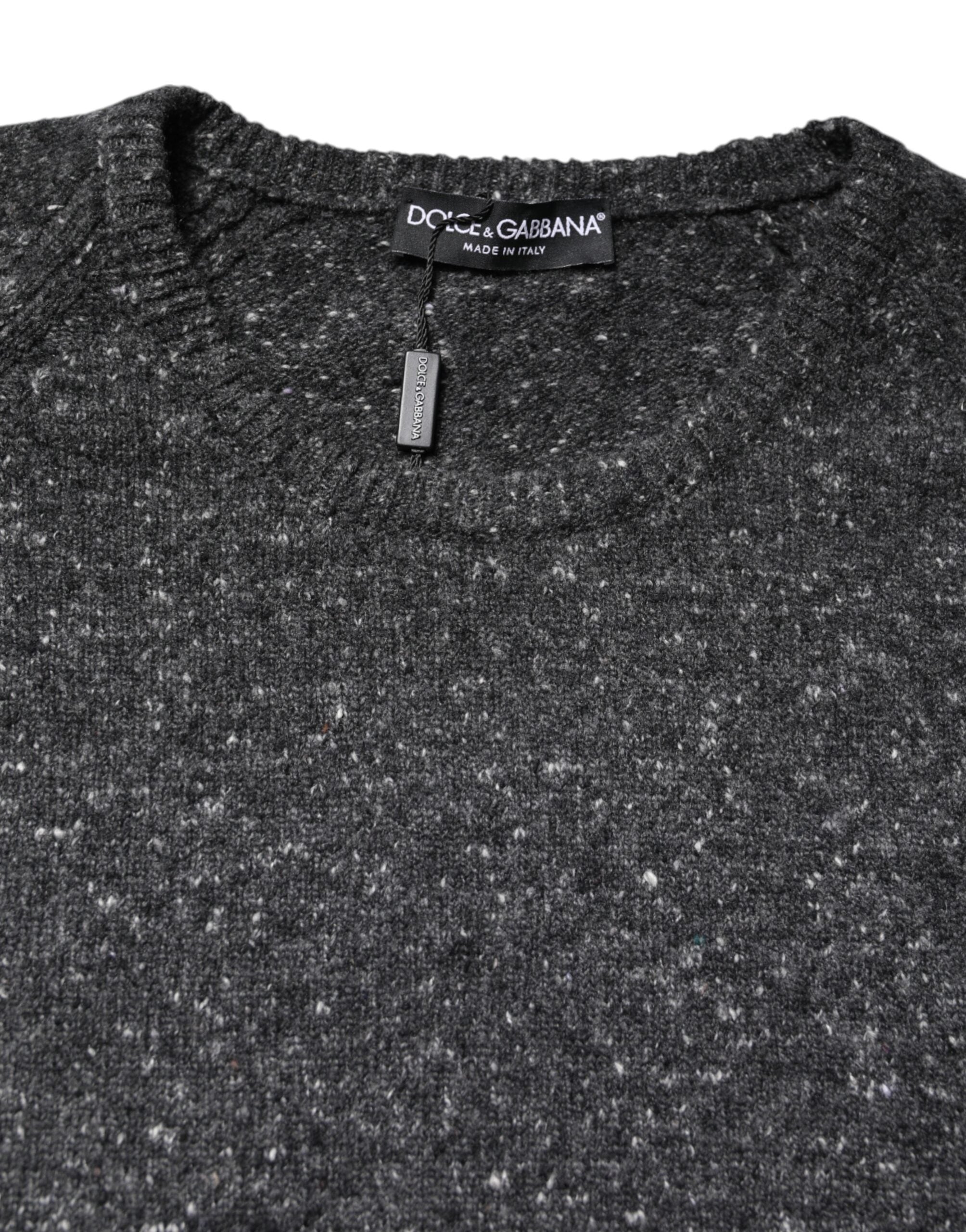Dolce & Gabbana Grauer Pullover mit Rundhalsausschnitt aus Wolle