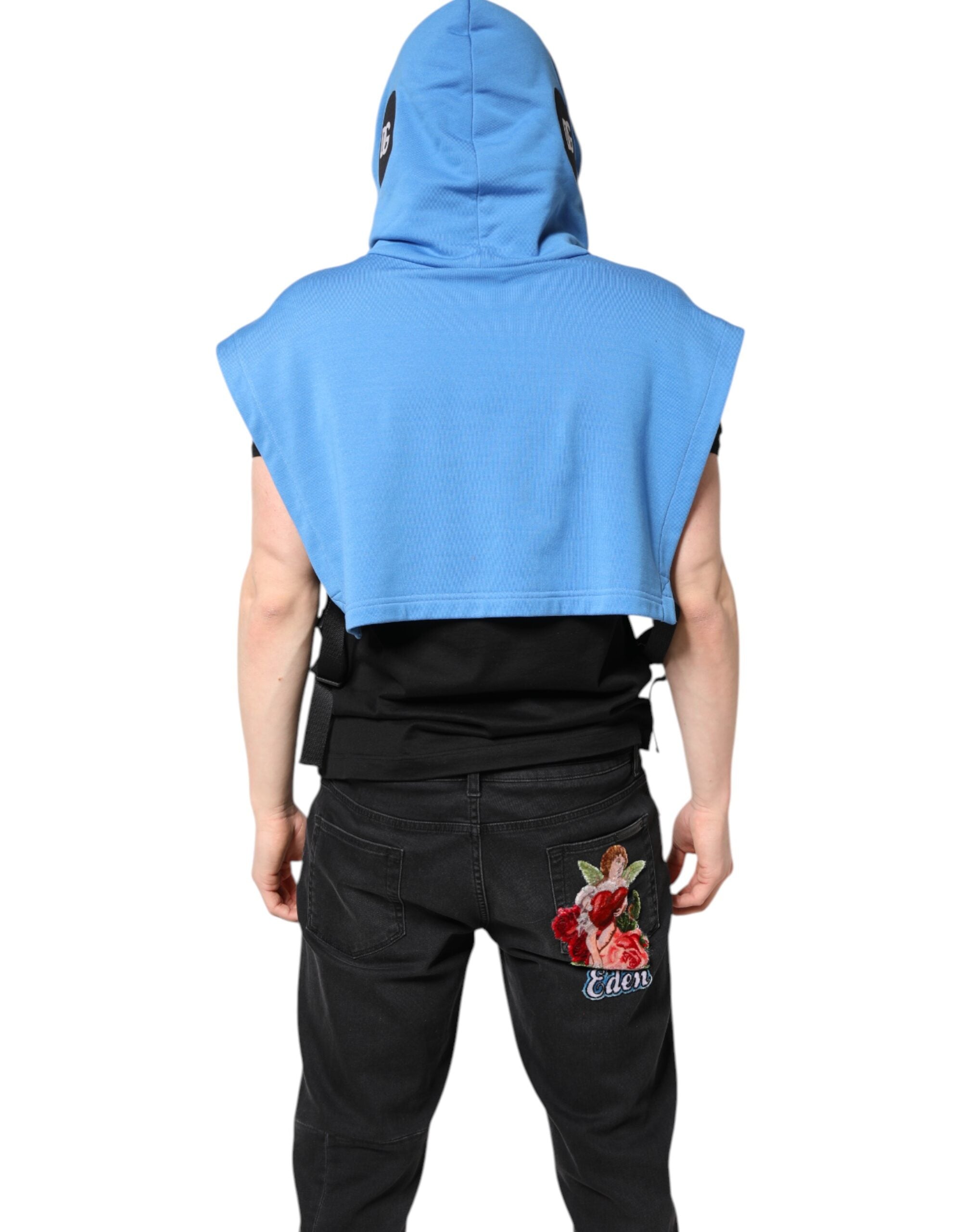 Dolce & Gabbana Blau Baumwolle mit Kapuze Männer Sportswear Weste Pullover