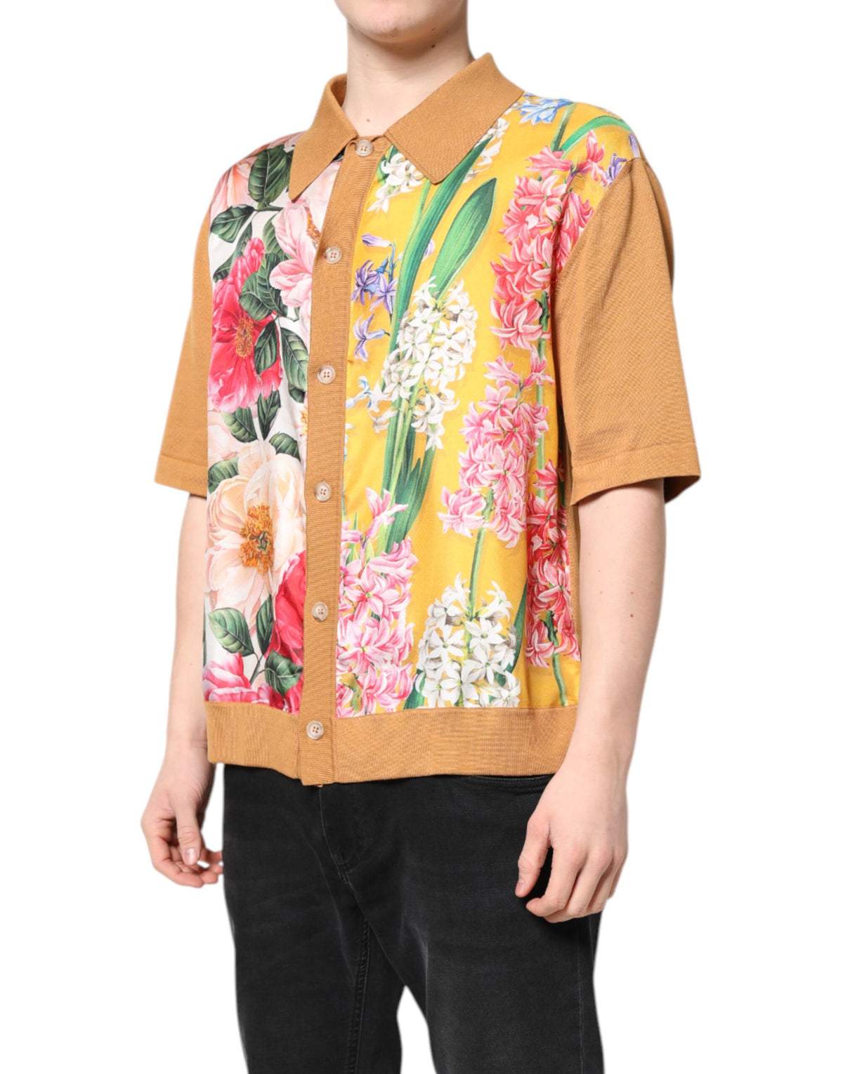 Dolce & Gabbana Braunes T-Shirt mit Blumenmuster und kurzen Ärmeln