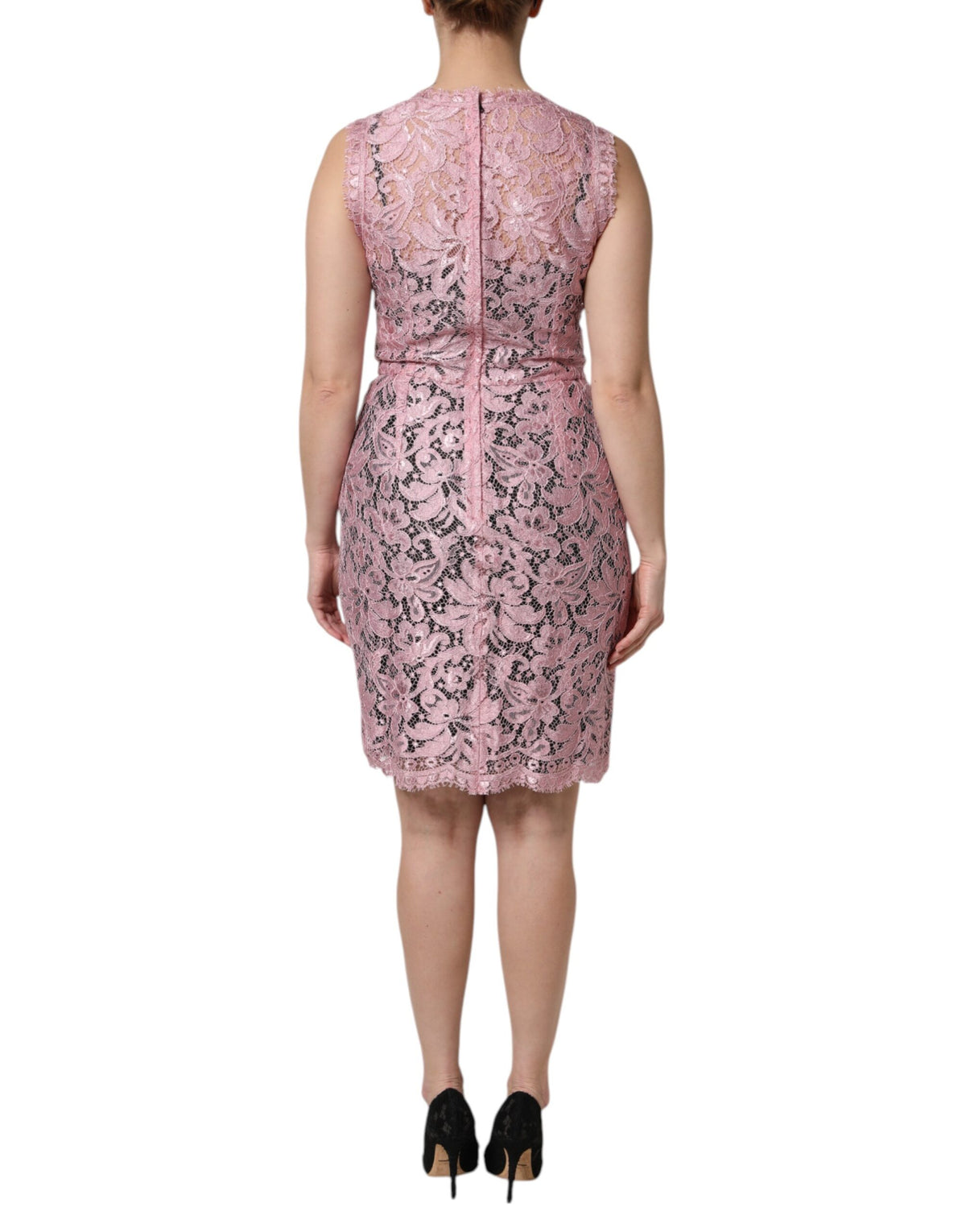 Dolce & Gabbana Pinkes ärmelloses Etuikleid mit floraler Spitze