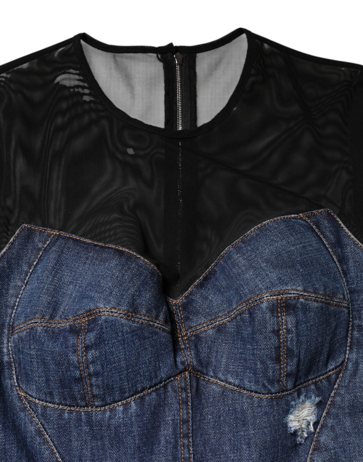 Dolce & Gabbana Schwarz-Blau Langärmeliges Denim-Minikleid