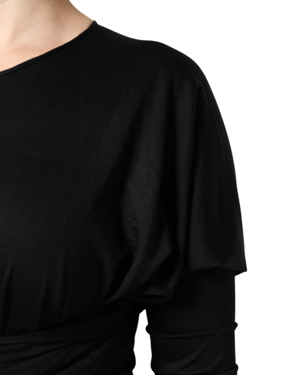 Dolce & Gabbana Schwarzes langärmeliges Etuikleid aus Wolle
